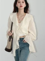 Chemisier Chic pour Femme, Coupe Ample Décontractée, Bords Volantés, Col en V, Laçage, Longueur Mi-longue, Printemps-Été 2026 6