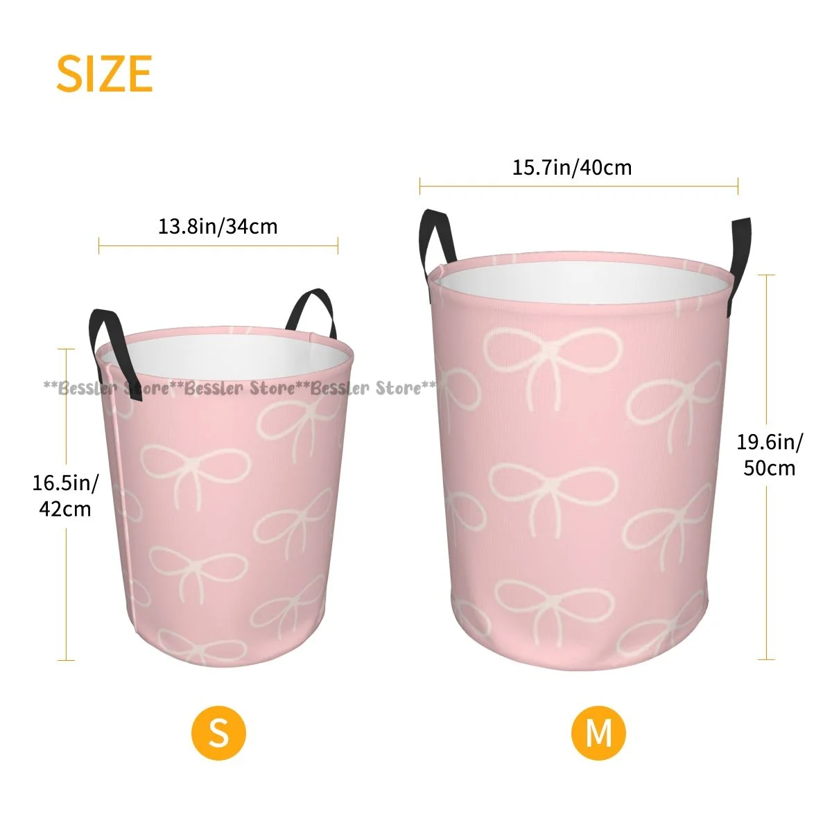 Cute Pink Tones With Bows Laundry Basket Folding Dirty Clothes Toys Storage Bucket Household
