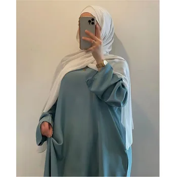 Satin Abaya Dubai Turkey Kaftan Women Muslim Maxi Dress Modest Abayas Islamic Clothing Arabic Robe