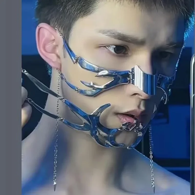 Cyberpunk-Maskerade-Maske Roboter-Party-Metallmaske Unisex Unregelmäßiger Schmuck Unregelmäßige Metall-Gesichtsaccessoires für Frauen und Männer – Detail 4