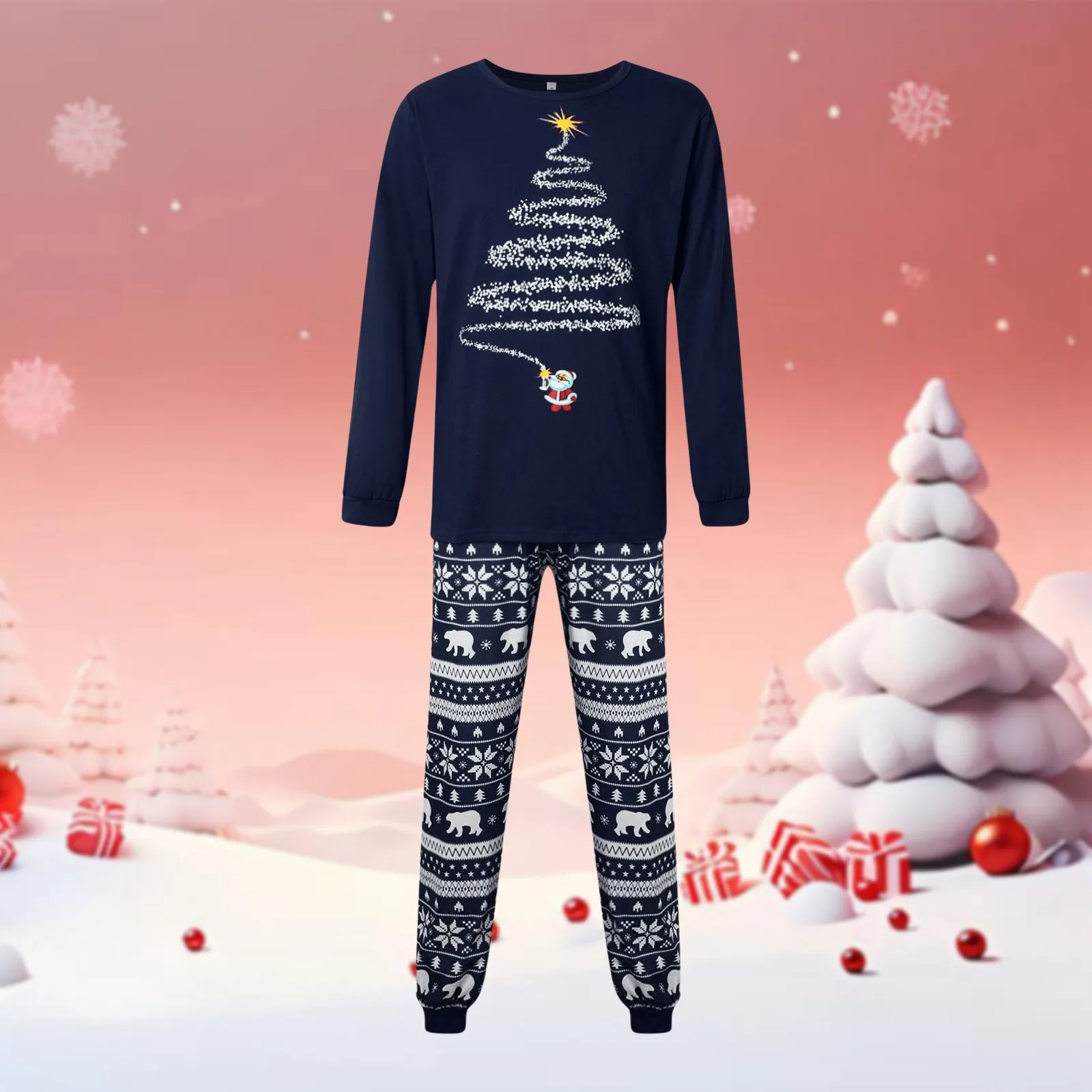 Conjunto de pijamas de dos piezas para el hogar, para Año Nuevo, otoño, invierno y Navidad, conjunto de ropa para el hogar para padres e hijos