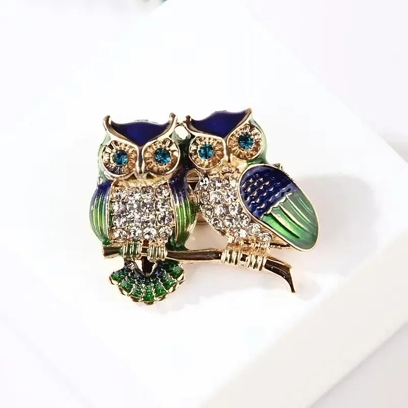 Fashionable Double Owl Brooch, Rhinestone Badge, Bird Animal Party, Casual Decoration, Chest Circumference Gift, Creative