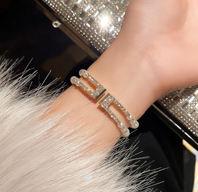 2022 new trend Alloy Pearl Rhinestone double layer hand String Bracelets for women Fashion Jewelry