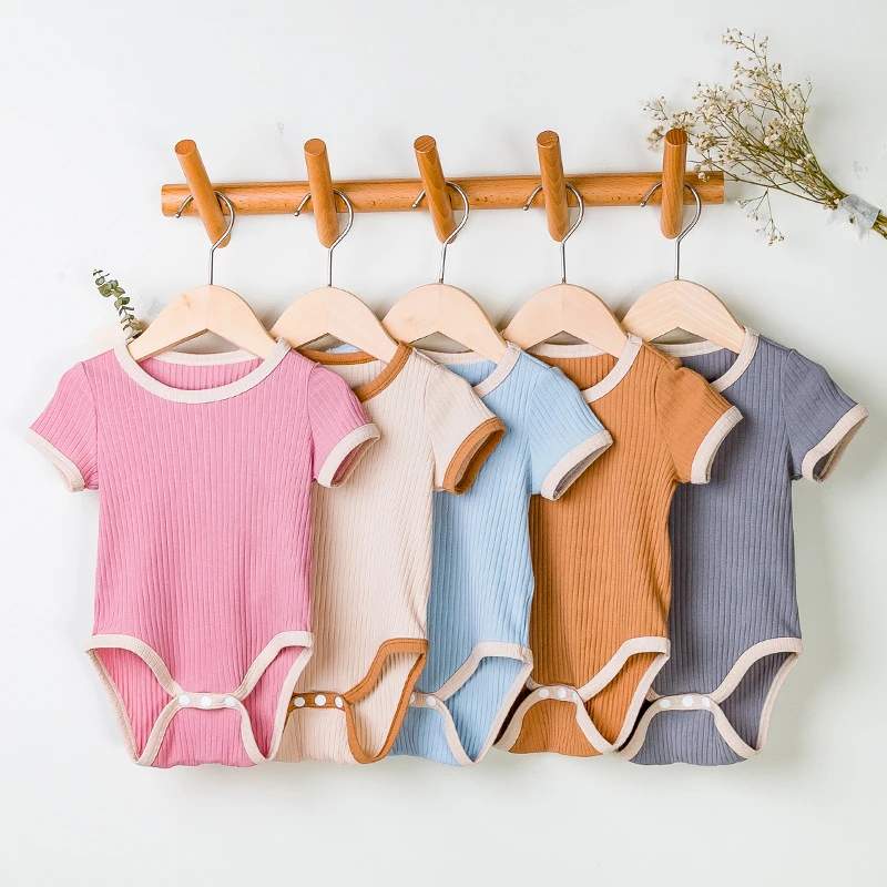 

Baby Kids Summer Bodysuits Short Sleeve Cotton Rompers for Newborn Child Solid Color Infants Boys and Girls Onepiece Clothes