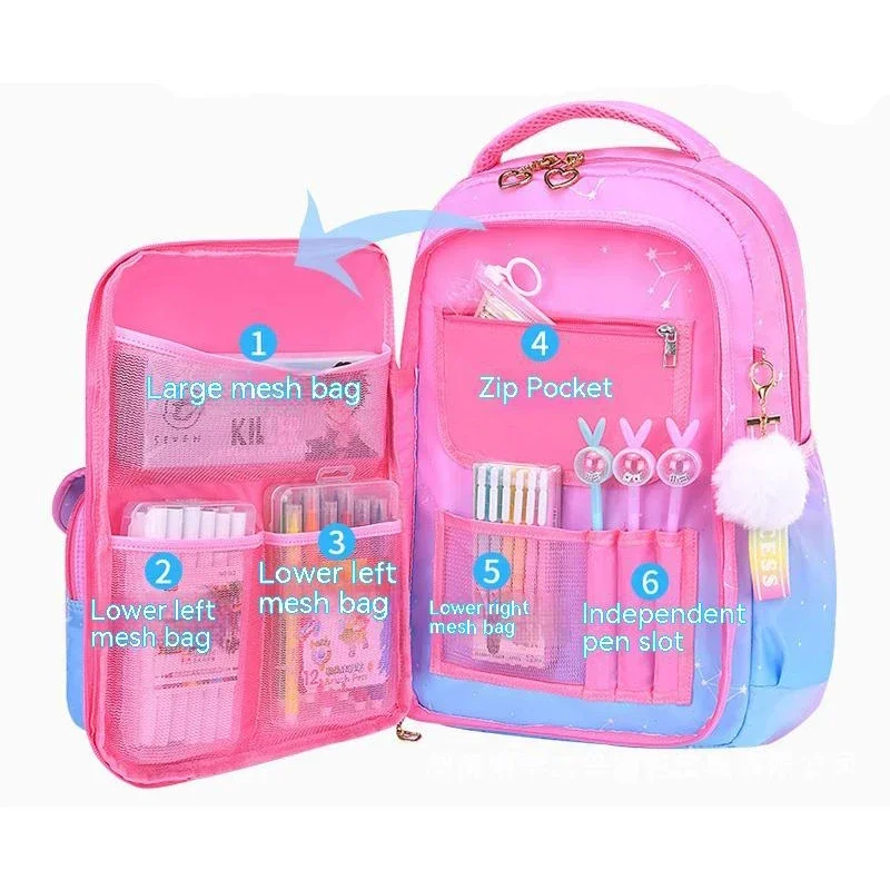 Orthopedic Primary School Bags for Girls Gradient Color Grades 1-3-6 Children's Backpack Large Capacity Kids Rucksack Mochila