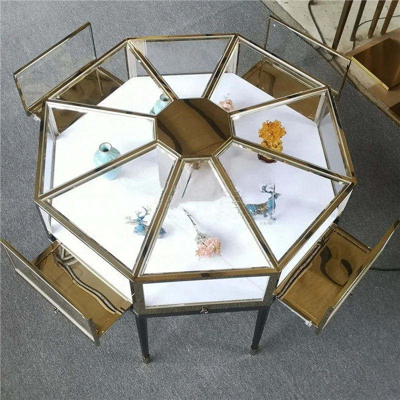 

Custom. Luxury Jewelry Store Showcase Metal Round Jewelry Display Glass Cabinet Retail Jewelry Store Furniture