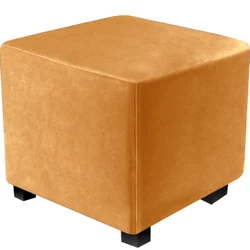 Luxurious Velvet Square Ottoman Cover - Stretchable and Washable Furniture Protector for Footstools and Benches, Available in Three Sizes (Orange)