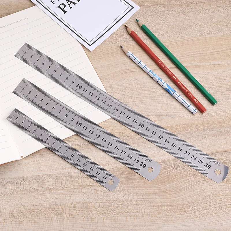 15mm 20mm 30mm 스테인레스 스틸 금속 직선자, 정밀 양면 미터/인치 눈금, 학생 학습용품