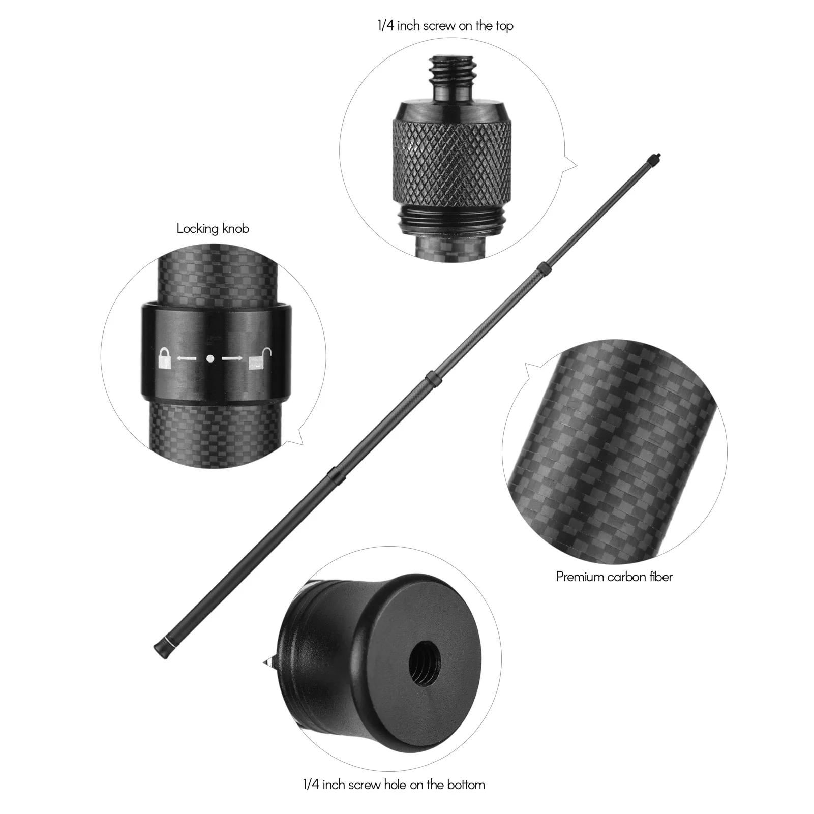 Selfie Stick 3M 1.5M Carbon Fiber Adjustable Extension Pole With 1 4 Inch Screw For Insta 360 One X One X2 R