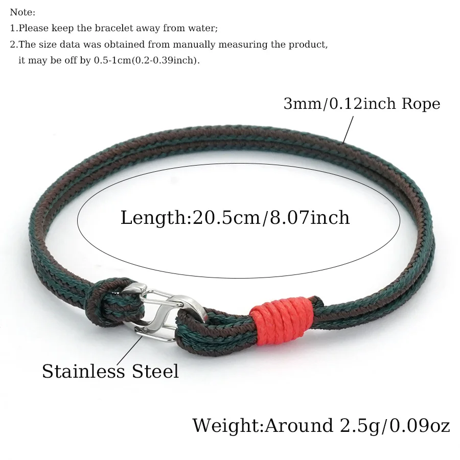 Nautical Handmade Braided Rope Bracelet with Stainless Steel Buckle