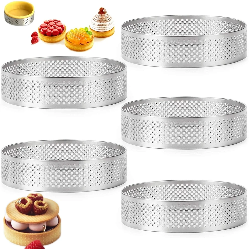 

2PCS French Dessert Circular Tart Circle Ring Stainless Steel Perforation Fruit Pie Quiche Cake Mousse Mold Kitchen Baking Mould