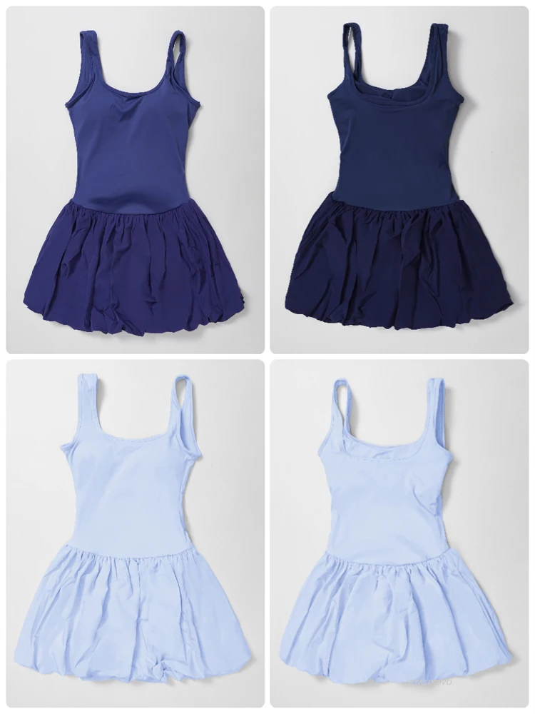 VITALINOVO Damen-Tenniskleid mit Tutu-Saum, integriertem BH und Shorts-Taschen, sportliches Kleid mit quadratischem Ausschnitt, Golf-Workout-Kleid-Outfits – Detail 7