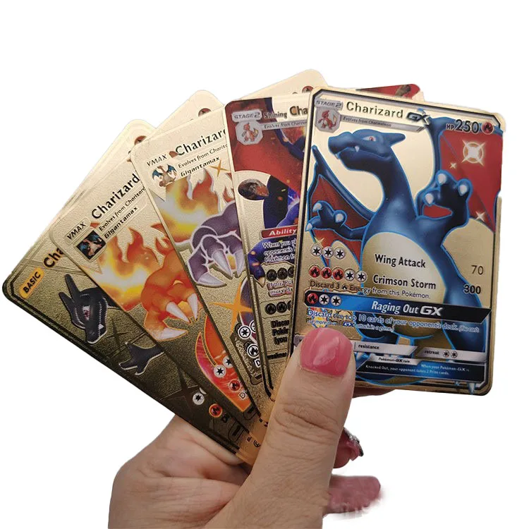 

New Pokemon Vmax Diy Cartoon Pikachu Charizard Card Metal Card Children's Toys Game Collection Card Children's Gift