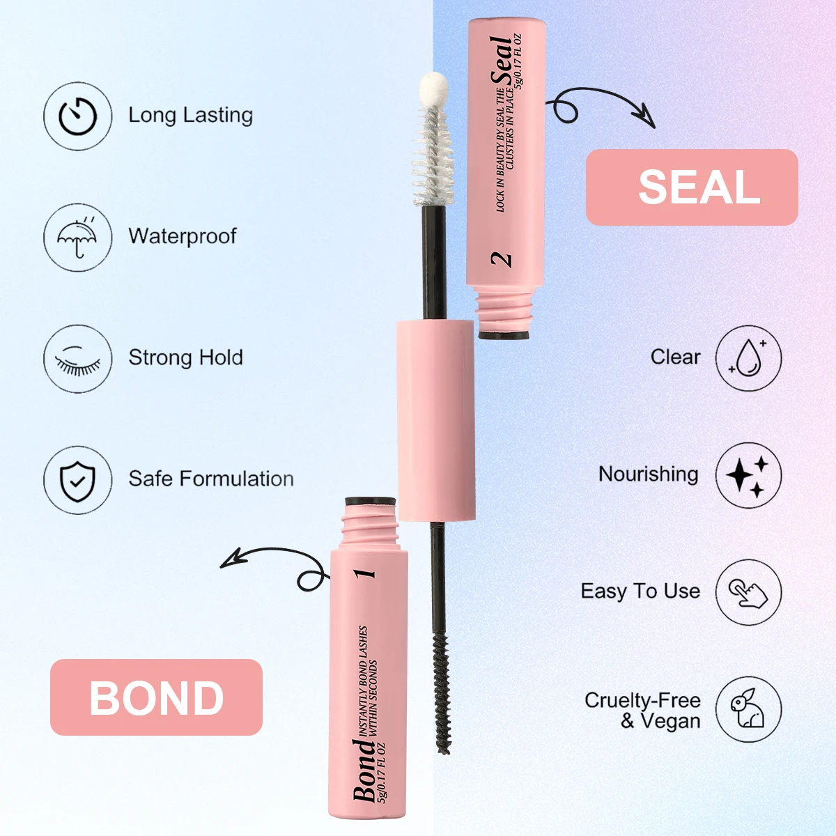 Eyelash Bond and Seal for DIY Lash Clusters Long Lasting Lash Glue Hold 48-72 Hours Waterproof Mascara Wand Makeup eyelash glue