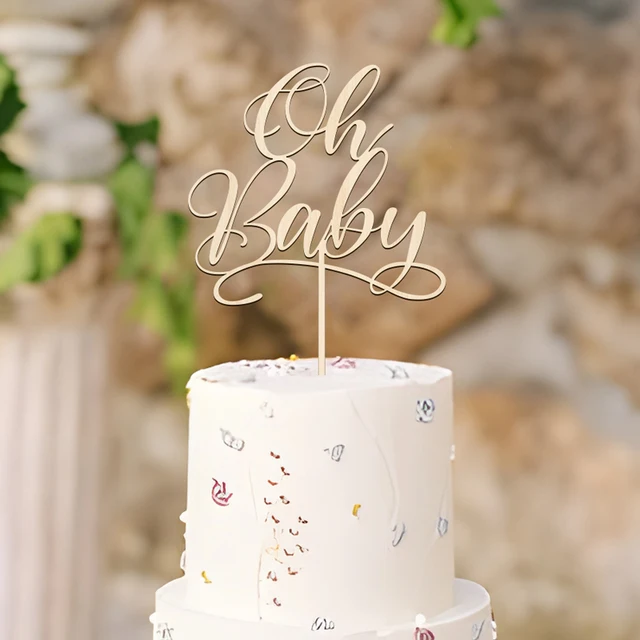 Adornos De Madera Para Tarta De Bebé - Set De 7 Piezas, Reutilizables, Ideal Para Baby Showers Y Fiestas Infantiles