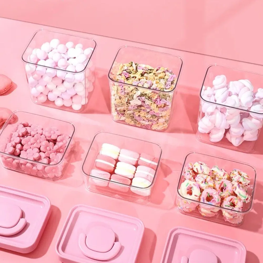 Cute Food Storage Box Pink Candy Jars With Lids Salad Snacks Grain Spice Sealed Storage Pots For Kitchen Storage Organization 2