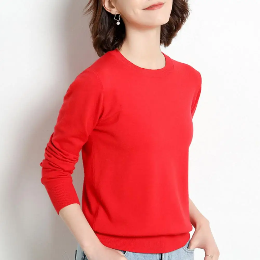 

O-Neck Long Sleeves Ribbed Trim Women Knitwear Winter Loose Bottoming Sweater 가을 여성 의류