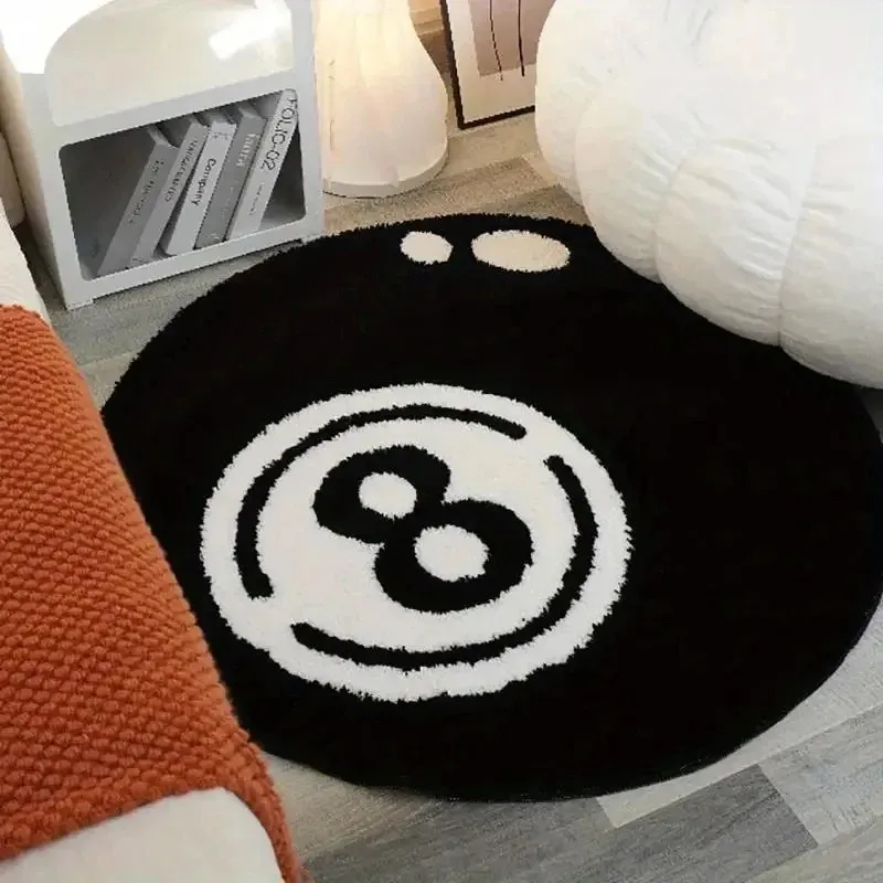 8-Ball Plush Carpet - Round Pool Rug | Anti Slip Carpet | Soft Bedroom Rug