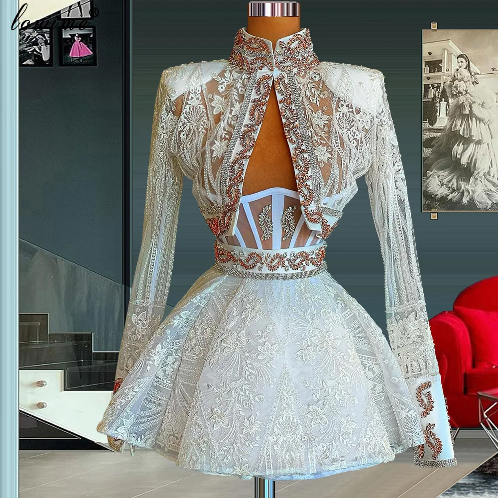 Middle East Lace Cocktail Dress With Beads Short Puffy Celebrity Dress Two Pieces Homecoming Party Dress