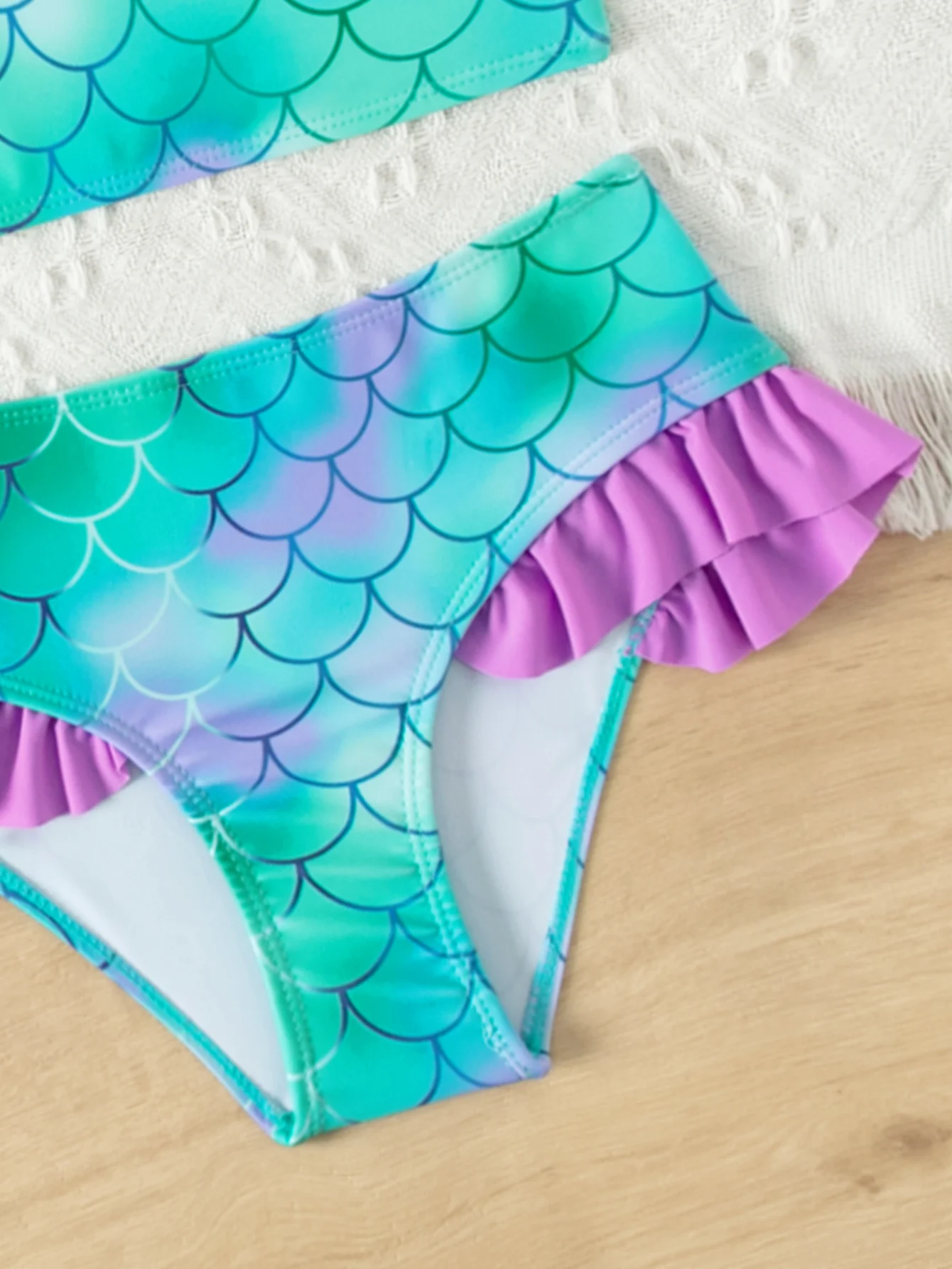 Fish Scale Print Ruffle Deco Stretchy Beach Surf Girls Kids Bikinis Adjustable Child Girls Kids Summer Beach Swimwear girls swimsuit