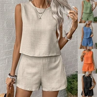 2025 Women's Solid Color Simple Fashion Casual Sleeveless Top and Shorts Set