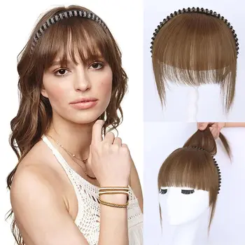 Toppers per capelli umani con fascia in strass per donna Clip in frangia con fascia Parrucche dritte Parrucchino per capelli diradati