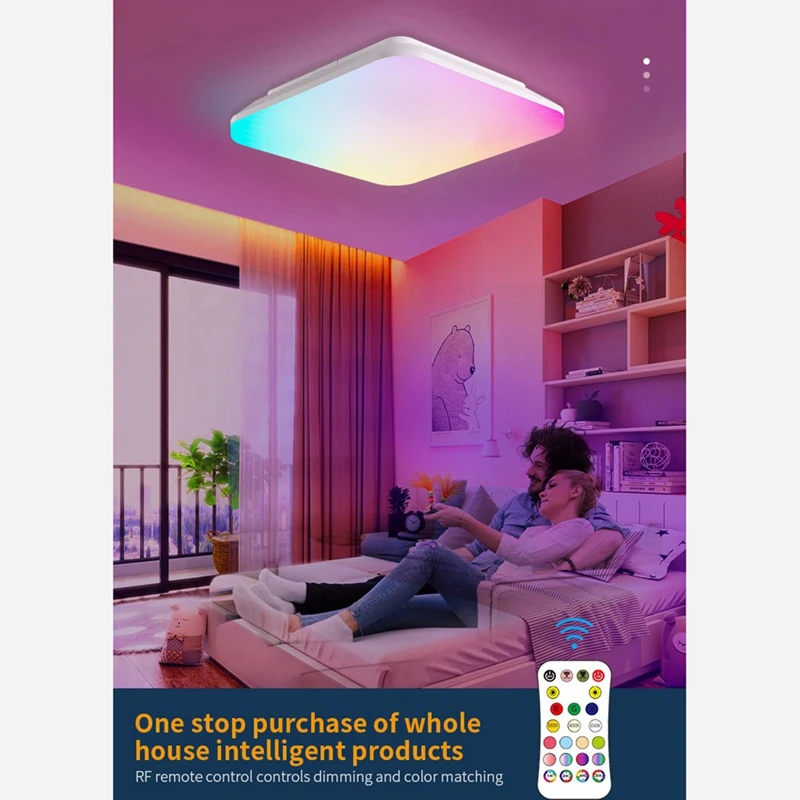 

New 24W RGBCW Square Ceiling Light 2700K-6500K Dimming Color Phantom Color Smart Remote Control Panel Light