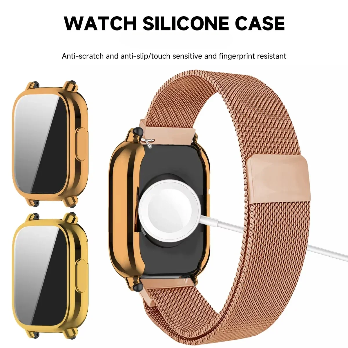 Milanese Mesh Strap with Case and Screen Protector - Premium Watchband Bracelet Accessories