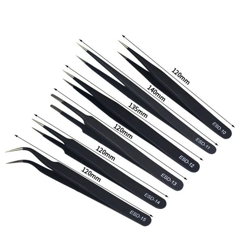 ESD Anti-Static Tweezers Precision Maintenance Industrial Repair Curved Tool Home Working Model Making