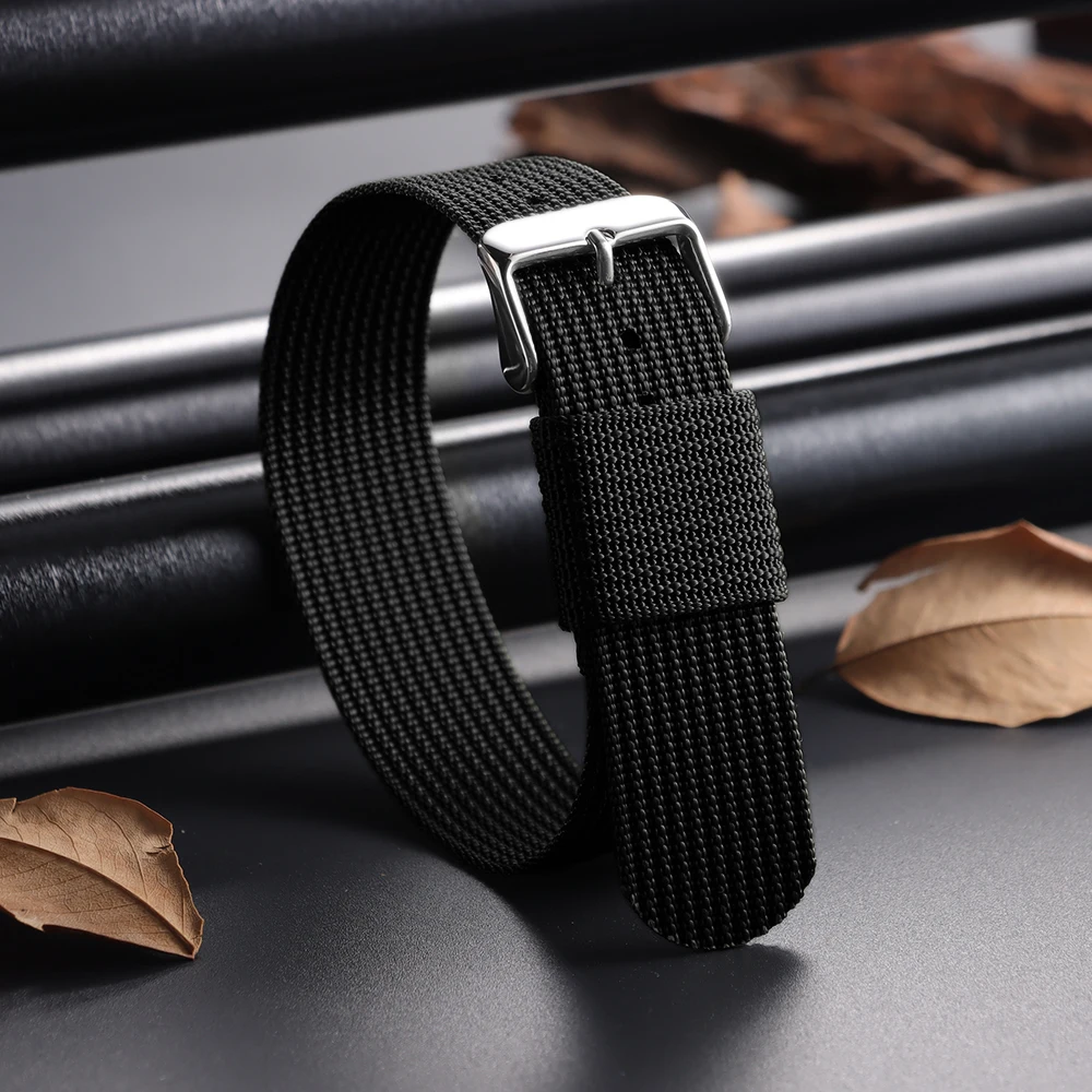 Breathable Braided Nylon Watch Band - Black & Green Army Sports Strap