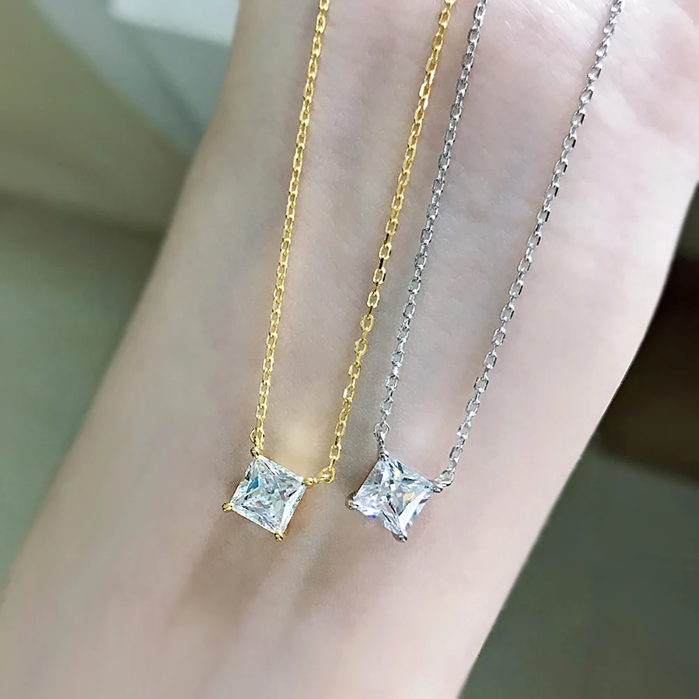 princesa corte solitaire quadrado moissanite diamante pingente colar banhado ouro prata esterlina espumante jóias presente