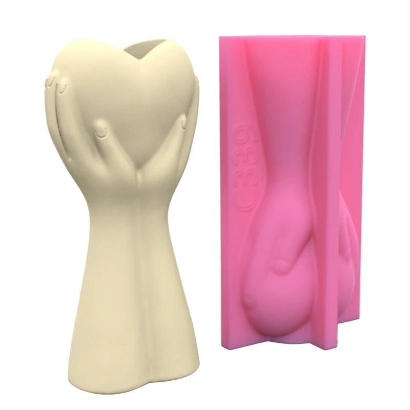Heart in Hand Vase Silicone Mold DIY Succulents Gypsum Concrete Flower Pot Plaster Cement Molds Clay Resin Mould Craft