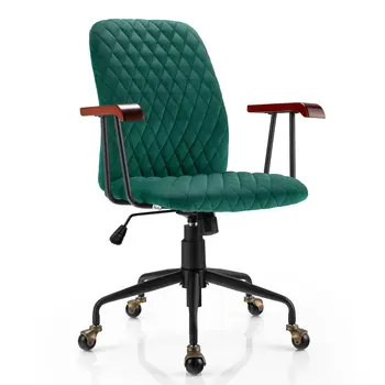 GOFLAME Velvet Office Chair Ergonomic Mid-back Computer Desk Chair W/Rubber Wood Armrest