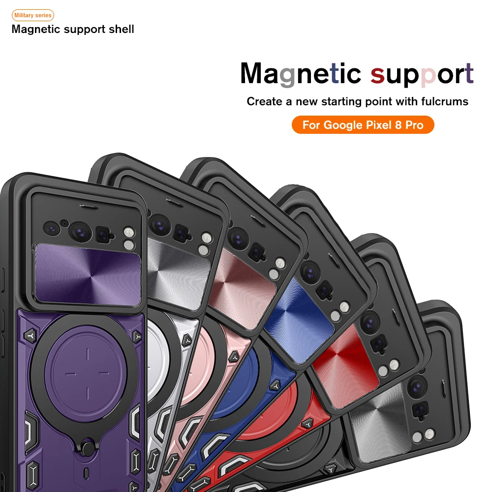 Magnetic Holder Support Phone Case For Google Pixel 8 5G Push Window Camera Lens Protective Cover Pixel8 Pro_voghion.com