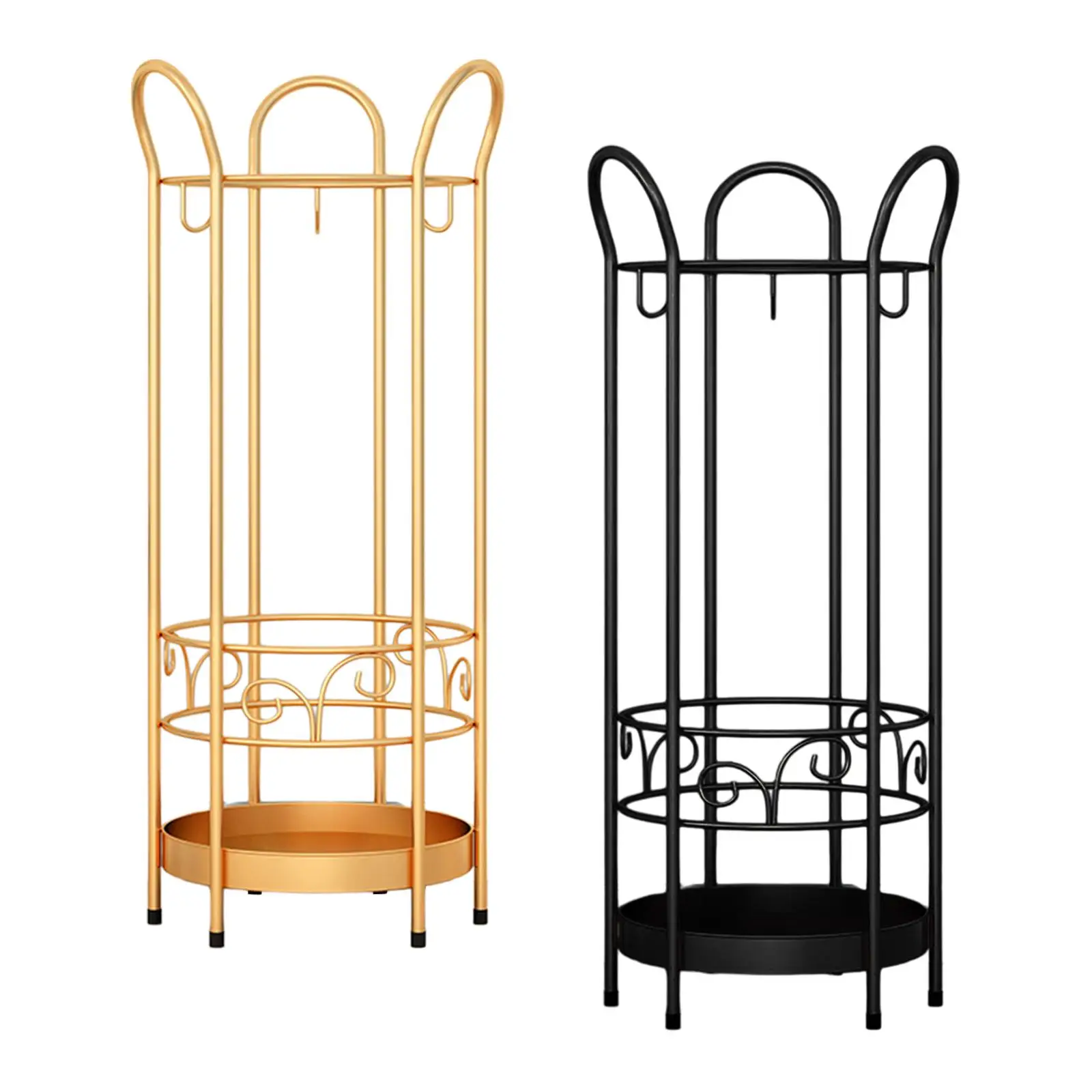 Round Umbrella Stand Rack Standing Umbrella Holder with Drip Tray and 3 Hooks 25x60cm Storage Decor for Bars Entry
