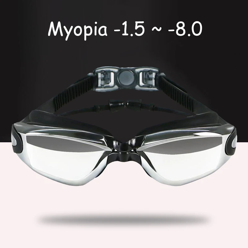 1.5 8.0 Adult Myopia Electroplate Swimming Goggle Anti fog Diopter