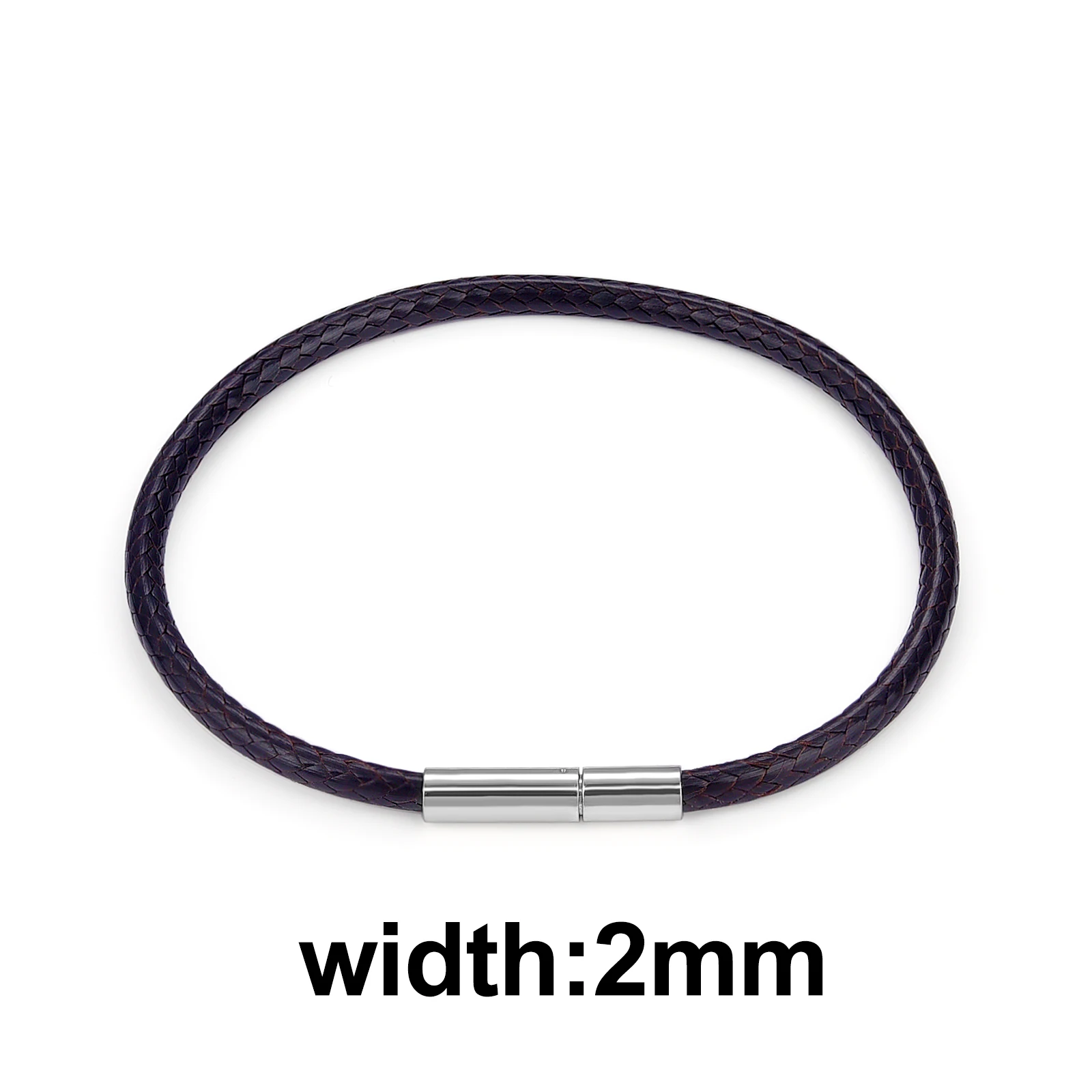 Elegant Black Brown Leather Bracelet Cord with Stainless Steel Clasp