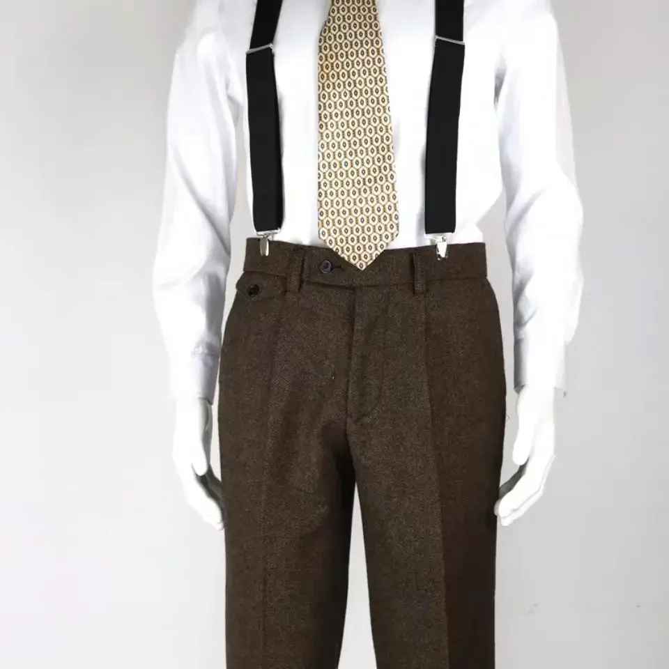 Men Autumn Winter Long Wool Tweed Trousers Male Office Straight Pants Male Retro Business Casual Suit Pants W170