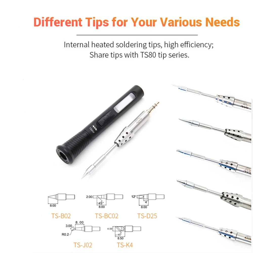 TS80P Smart Soldering Iron OLED Screen full body CNC Aluminum alloy casing TS80 Upgrade version With TS-B02 Audio tips tools 5