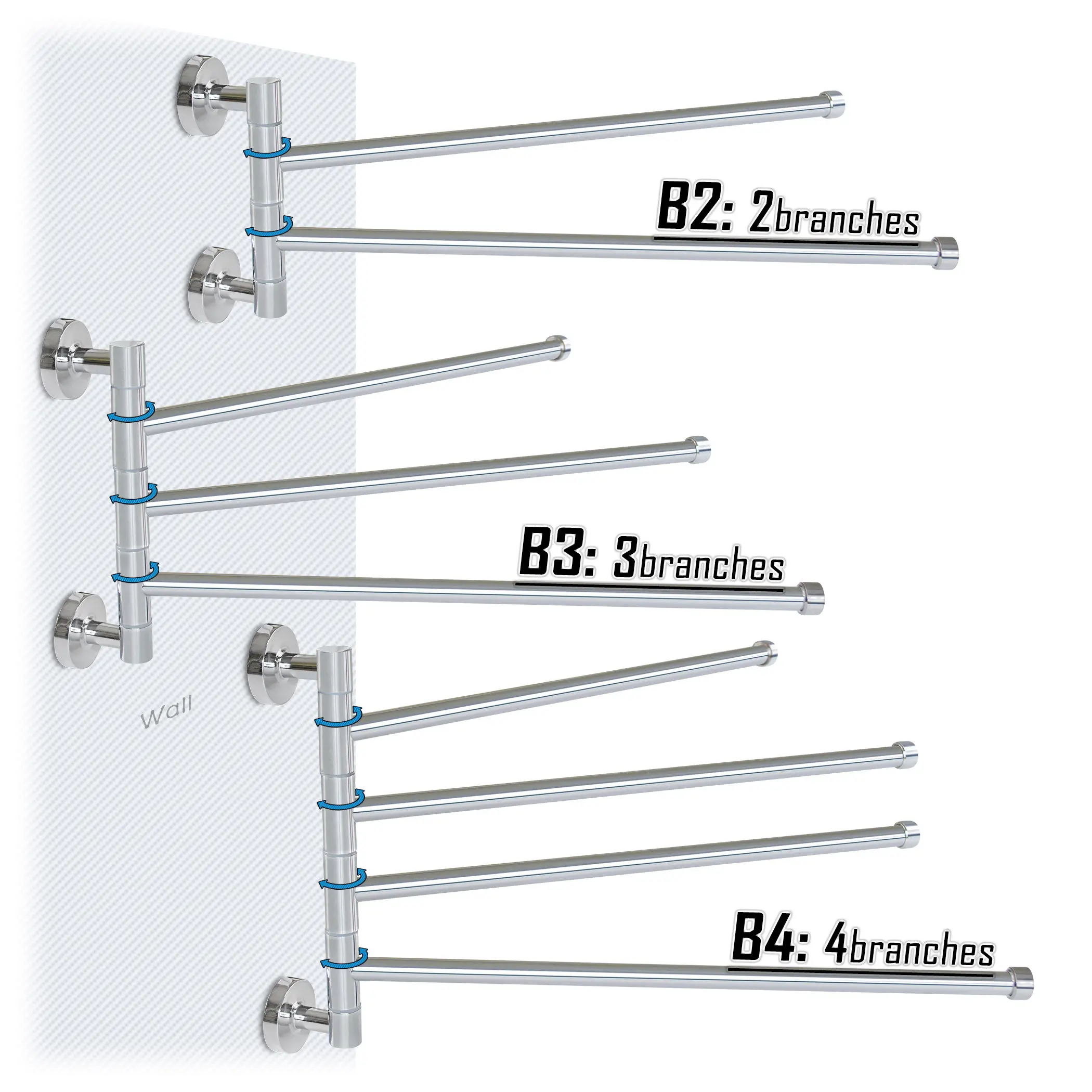 

Swivel Towel Bars Stainless Steel Chrome Drilled Hanger Hand Towel Holder Wall Mount Storage Racks for Bathroom Organizer