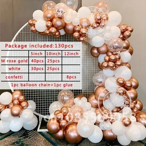 

130 Metallic Rose Gold Balloon Arch Garland Kit White Latex Balloons Wedding Bridal Baby Shower 1st Birthday Decorations Kids