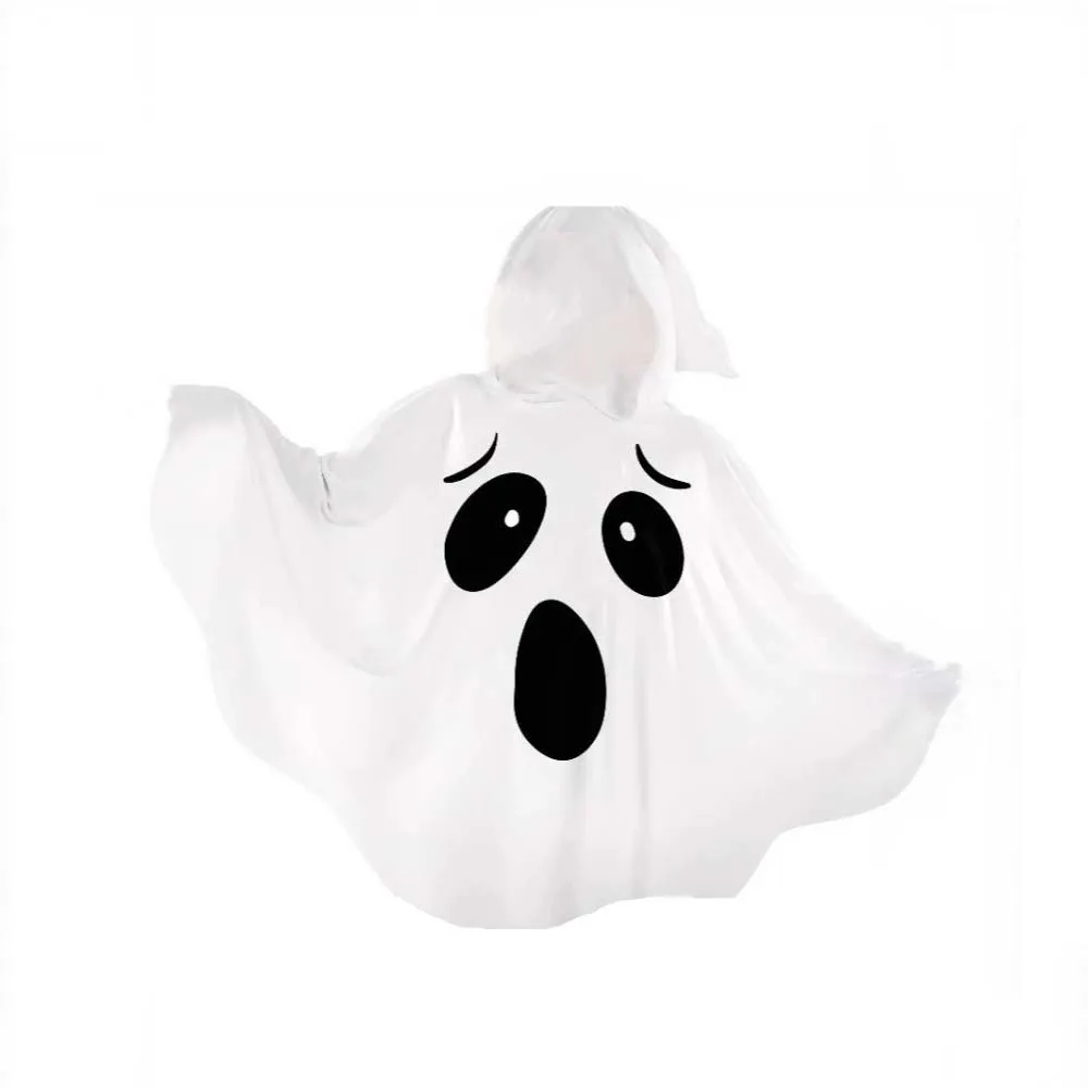 White Halloween Cloak Cape Fright Clothes Trick-or-Treat Spooky Pumpkin Cloak Full Suit Smock Style Ghost Cosplay Costume