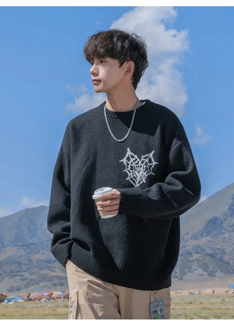 Retro Print Pattern Sweater Men's Women Autumn Winter Warm Pullover Sweater Round Neck Knit Sweater Soft 3