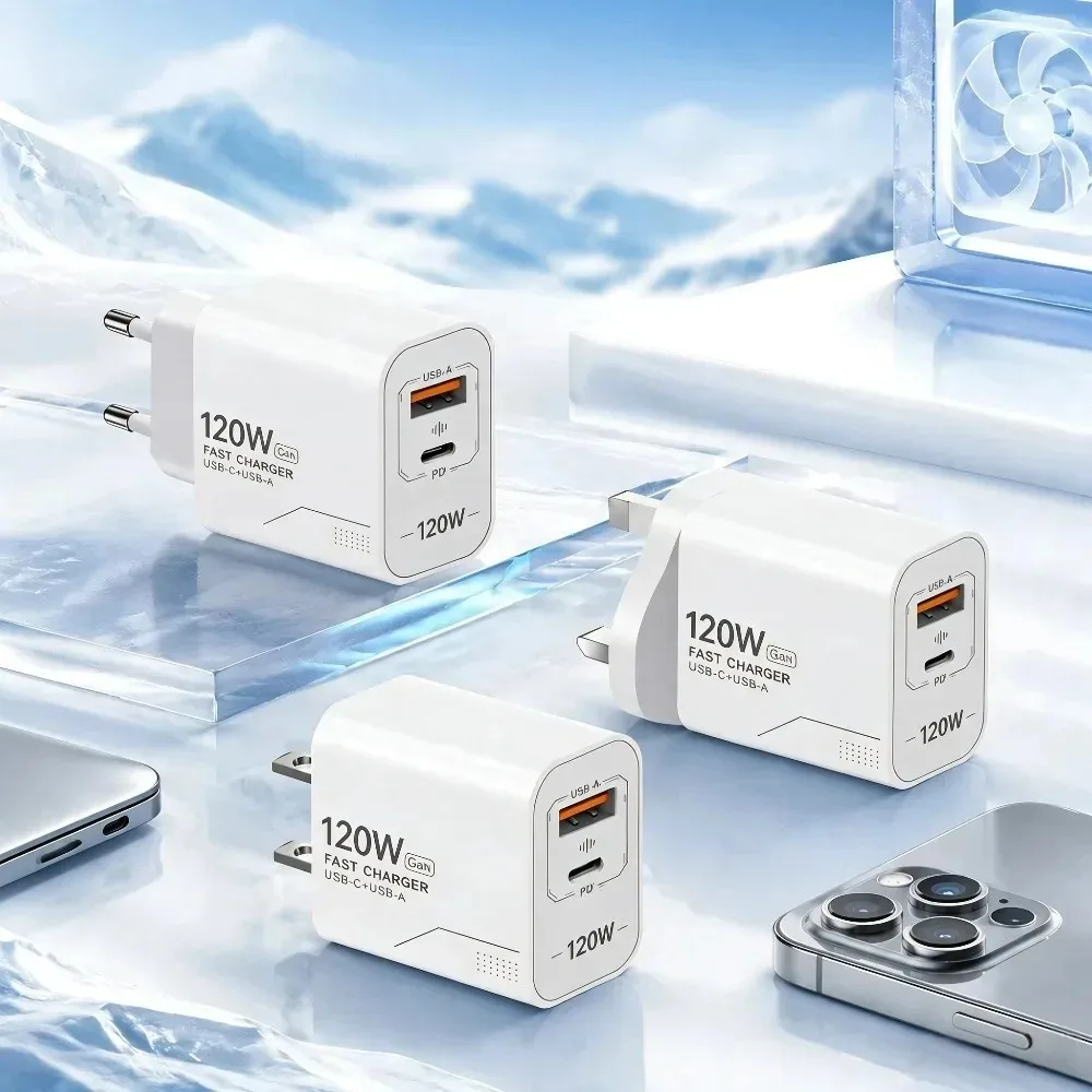 Caricatore GaN da 120W a 2 Porte USB-C, Adattatore da Muro per Ricarica Rapida, Compatibile con iPhone Samsung Xiaomi - Image 3