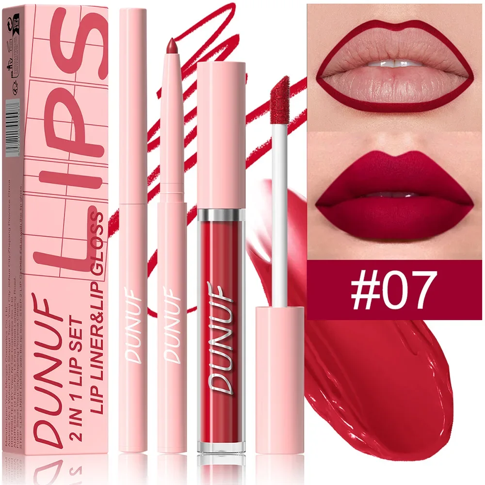 2-in-1 Matte Lipliner&lip Gloss Set 12 Color With Professional Lip Liner Pencil And Matte Liquid Lip Gloss For Women Makeup