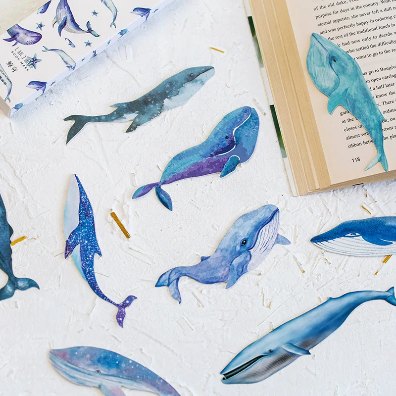 Whale Fish paper bookmark 30 pcs/box stationery bookmarks book holder message card school supplies papelaria paper bookmark bookmark page holder bookmarks stationery supplies