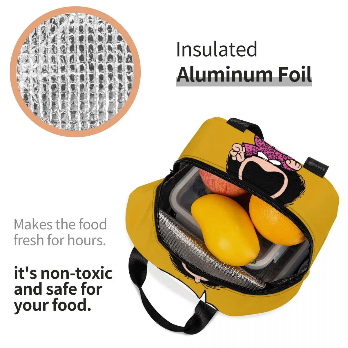 Mafalda Basta Thermal Insulated Lunch Bag Quino Manga Portable Lunch Box Tote for Women Kids Camping Travel Food Storage Bag