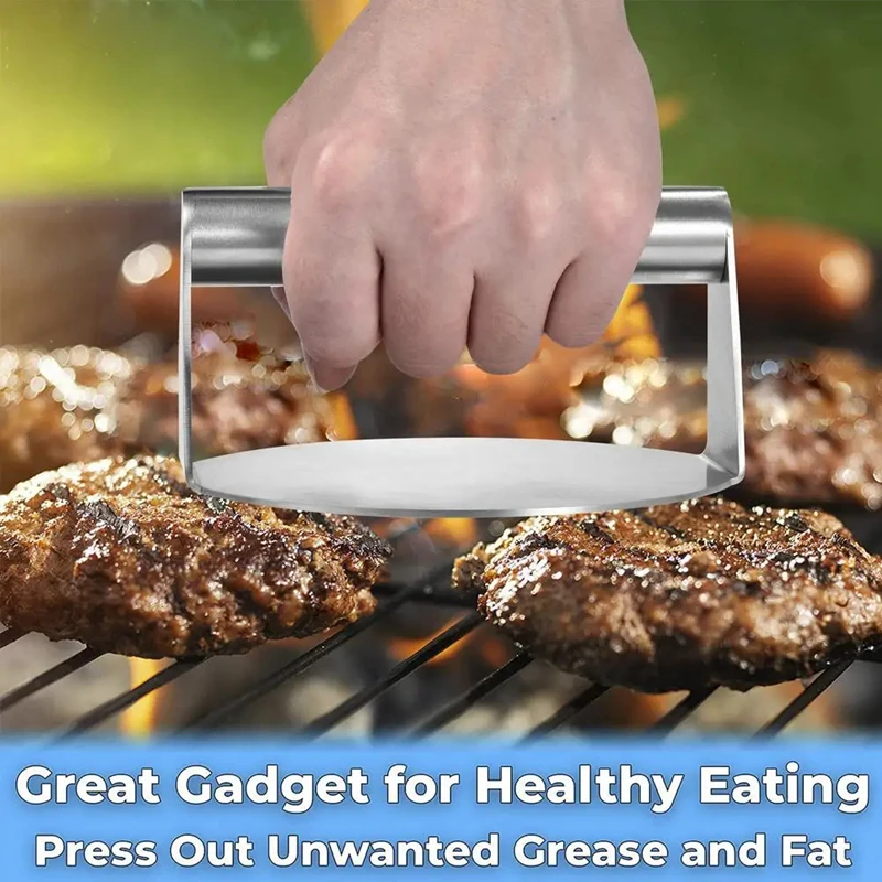 Burger Press 1PC Round Stainless Steel Smash Burger Press Grill Accessories For Flat Top Grill Hamburger Press And Squeeze Grease