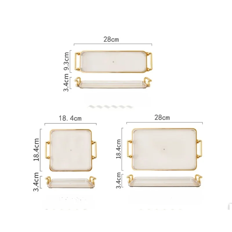 Rectangular Cosmetics Storage Tray Light Luxury Tray  Ins Style Tea Tray Kitchen Home Tray Handle for Living Room Coffee Shop
