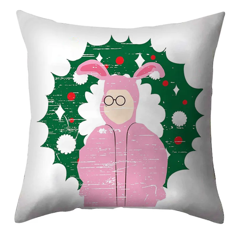 

A Christmas Story Pink Bunny and Wreath Cushion Cover 45*45cm Christmas pillow Pillowcase Xmas Gifts Cushion Decorative for home